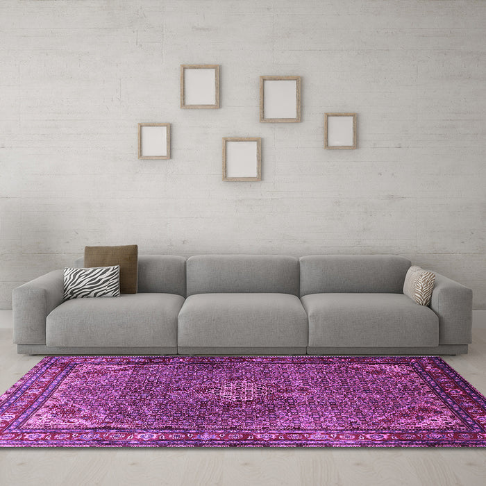 Machine Washable Persian Purple Traditional Area Rugs in a Living Room, wshtr1654pur