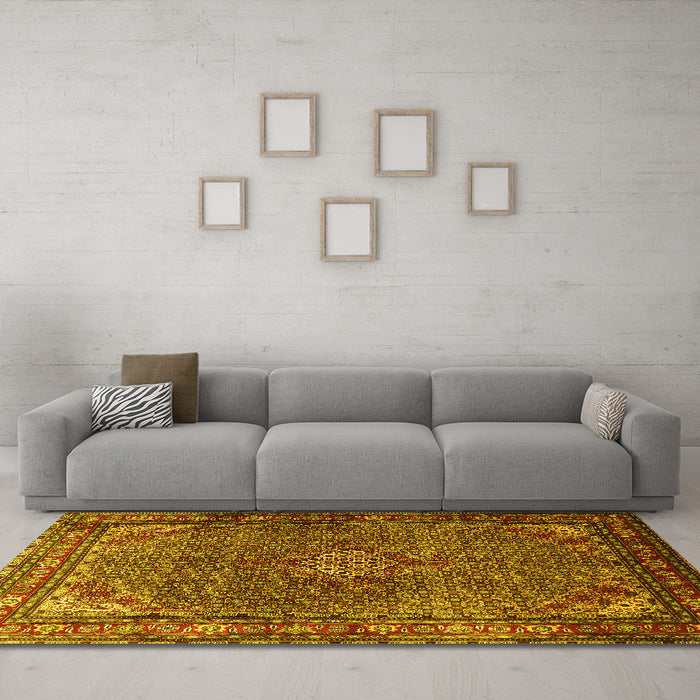 Machine Washable Persian Yellow Traditional Rug in a Living Room, wshtr1654yw