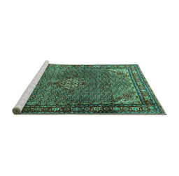 Sideview of Machine Washable Persian Turquoise Traditional Area Rugs, wshtr1654turq