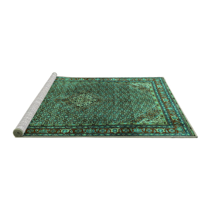 Sideview of Machine Washable Persian Turquoise Traditional Area Rugs, wshtr1654turq