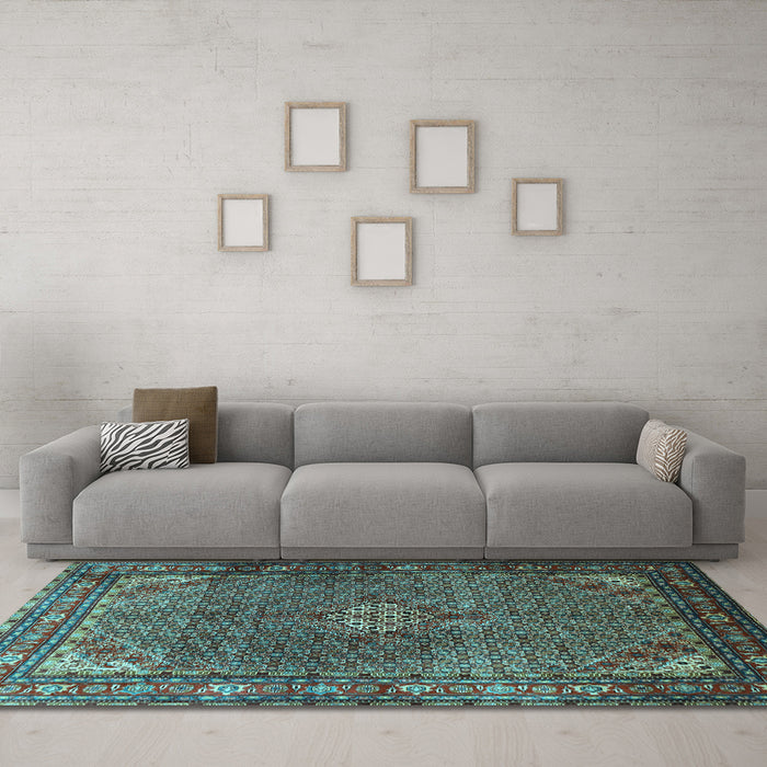 Machine Washable Persian Light Blue Traditional Rug in a Living Room, wshtr1654lblu