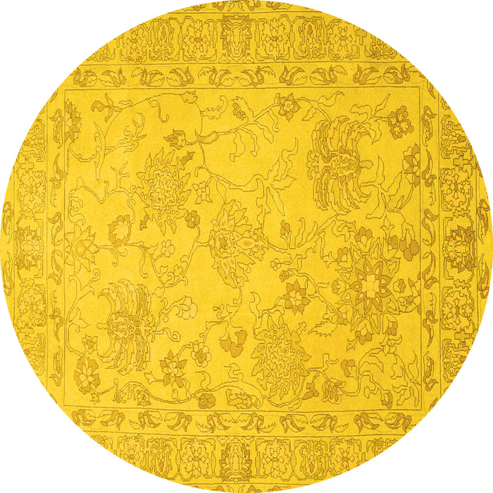 Round Machine Washable Persian Yellow Traditional Rug, wshtr1655yw