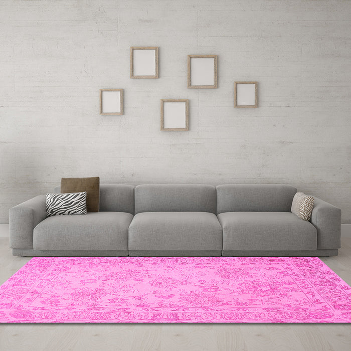 Machine Washable Persian Pink Traditional Rug in a Living Room, wshtr1655pnk