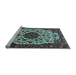 Sideview of Machine Washable Medallion Light Blue Traditional Rug, wshtr1656lblu