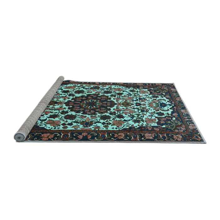 Sideview of Machine Washable Medallion Light Blue Traditional Rug, wshtr1656lblu