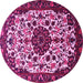 Round Machine Washable Medallion Pink Traditional Rug, wshtr1656pnk