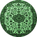 Round Machine Washable Medallion Emerald Green Traditional Area Rugs, wshtr1656emgrn