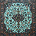 Square Medallion Light Blue Traditional Rug, tr1656lblu