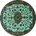 Round Machine Washable Medallion Turquoise Traditional Area Rugs, wshtr1656turq