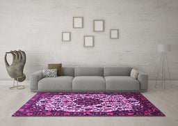 Machine Washable Medallion Purple Traditional Area Rugs in a Living Room, wshtr1656pur