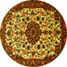 Round Machine Washable Medallion Yellow Traditional Rug, wshtr1656yw