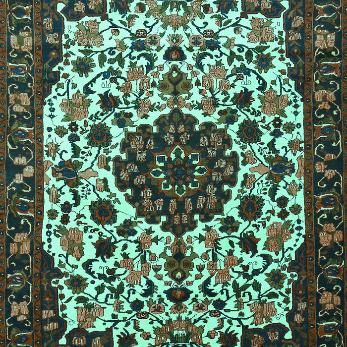 Machine Washable Medallion Turquoise Traditional Area Rugs, wshtr1656turq