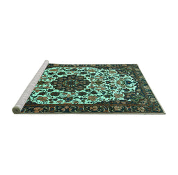 Sideview of Machine Washable Medallion Turquoise Traditional Area Rugs, wshtr1656turq