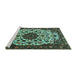 Sideview of Machine Washable Medallion Turquoise Traditional Area Rugs, wshtr1656turq