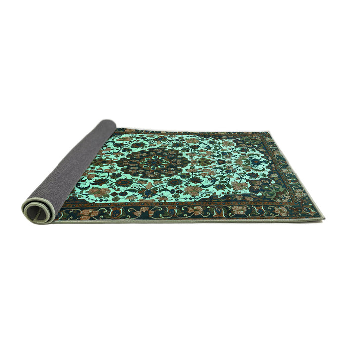 Sideview of Medallion Turquoise Traditional Rug, tr1656turq