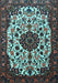 Machine Washable Medallion Light Blue Traditional Rug, wshtr1656lblu