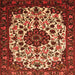 Round Machine Washable Medallion Orange Traditional Area Rugs, wshtr1656org