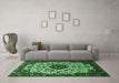 Machine Washable Medallion Emerald Green Traditional Area Rugs in a Living Room,, wshtr1656emgrn