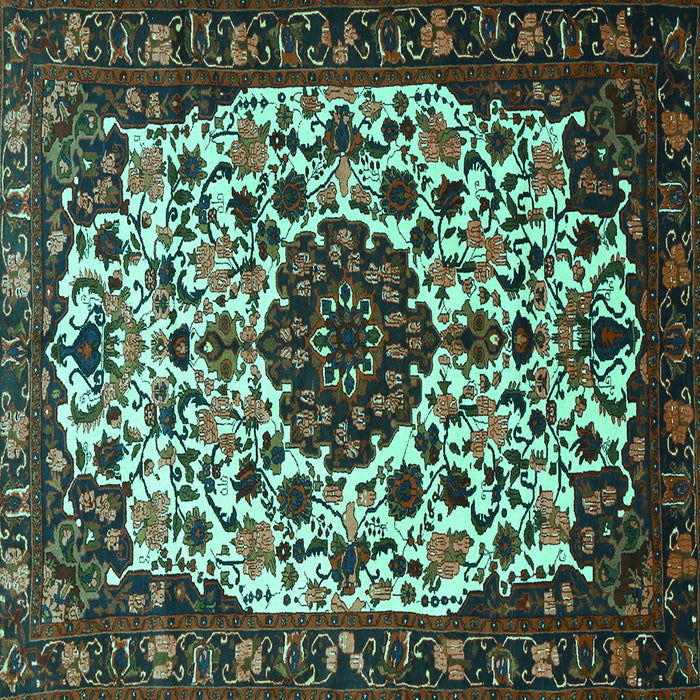 Square Medallion Turquoise Traditional Rug, tr1656turq