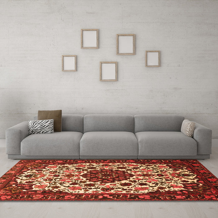 Machine Washable Medallion Orange Traditional Area Rugs in a Living Room, wshtr1656org