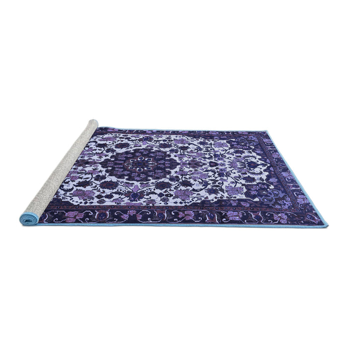 Sideview of Machine Washable Medallion Blue Traditional Rug, wshtr1656blu