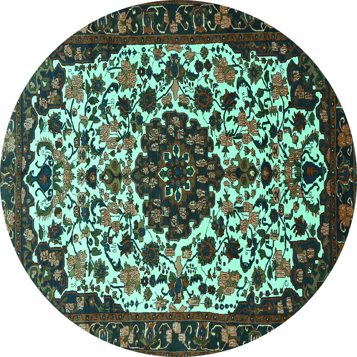 Round Medallion Turquoise Traditional Rug, tr1656turq