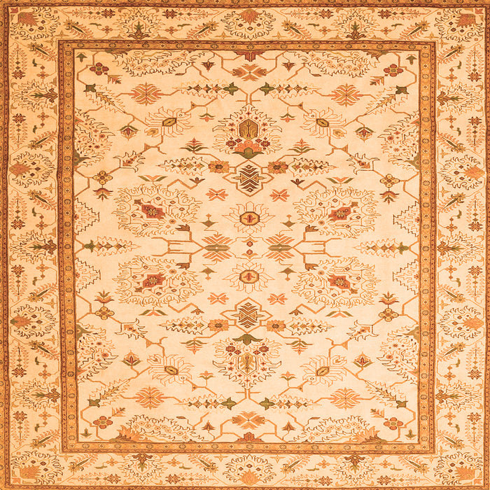 Round Machine Washable Persian Orange Traditional Area Rugs, wshtr1657org
