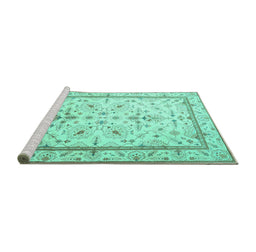 Sideview of Machine Washable Persian Turquoise Traditional Area Rugs, wshtr1657turq