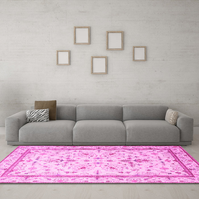 Machine Washable Persian Pink Traditional Rug in a Living Room, wshtr1657pnk