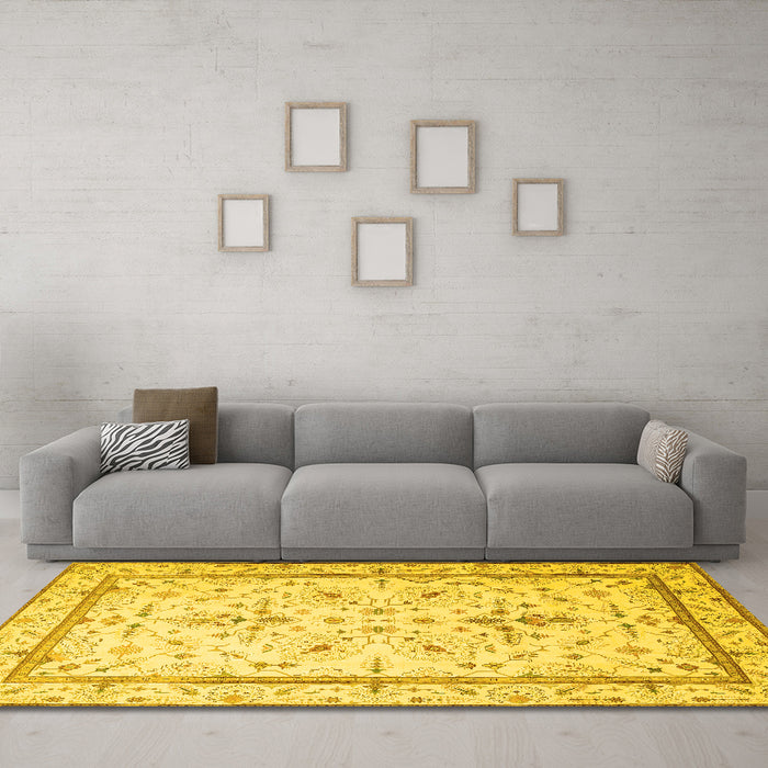 Machine Washable Persian Yellow Traditional Rug in a Living Room, wshtr1657yw