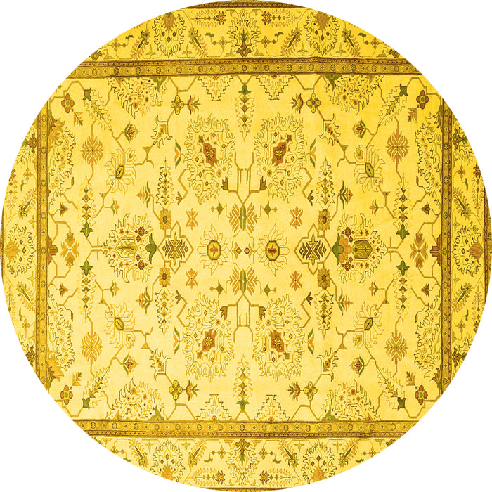 Round Machine Washable Persian Yellow Traditional Rug, wshtr1657yw
