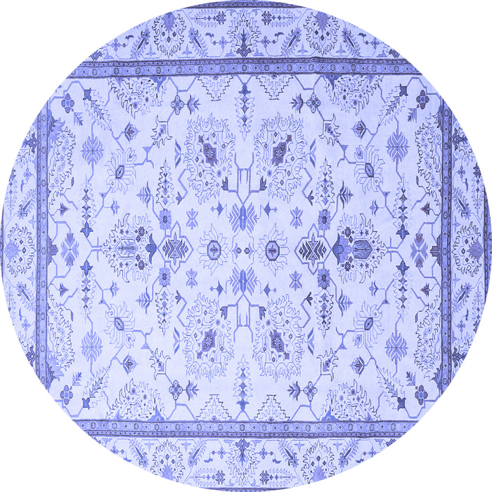 Round Machine Washable Persian Blue Traditional Rug, wshtr1657blu