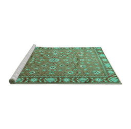 Sideview of Machine Washable Persian Turquoise Traditional Area Rugs, wshtr1658turq