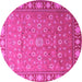 Round Machine Washable Persian Pink Traditional Rug, wshtr1658pnk