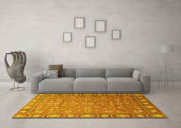 Machine Washable Persian Yellow Traditional Rug in a Living Room, wshtr1658yw