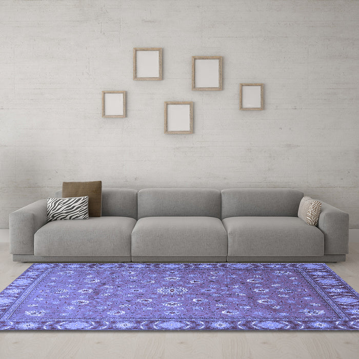 Machine Washable Persian Blue Traditional Rug in a Living Room, wshtr1658blu