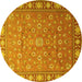 Round Machine Washable Persian Yellow Traditional Rug, wshtr1658yw