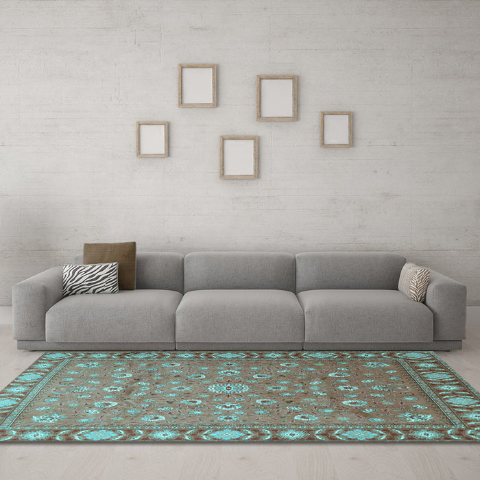 Machine Washable Persian Light Blue Traditional Rug in a Living Room, wshtr1658lblu