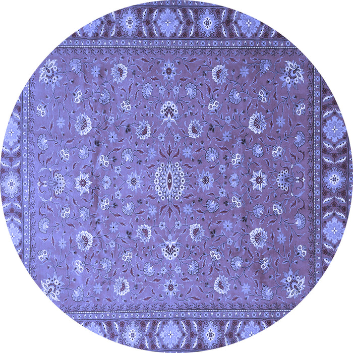 Round Machine Washable Persian Blue Traditional Rug, wshtr1658blu