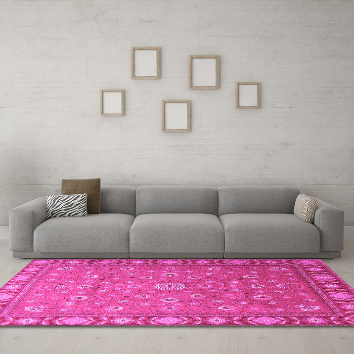 Machine Washable Persian Pink Traditional Rug in a Living Room, wshtr1658pnk