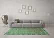 Machine Washable Persian Turquoise Traditional Area Rugs in a Living Room,, wshtr1658turq