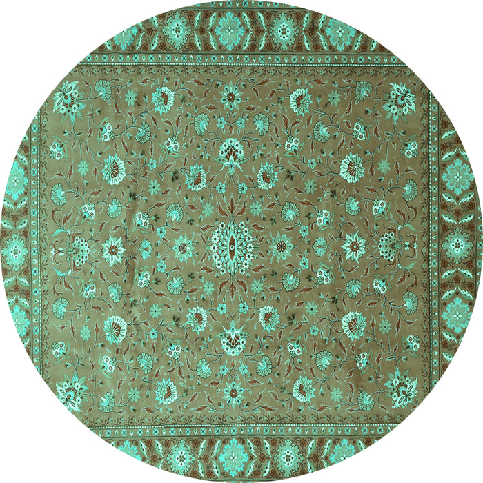 Round Machine Washable Persian Turquoise Traditional Area Rugs, wshtr1658turq