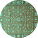 Round Machine Washable Persian Turquoise Traditional Area Rugs, wshtr1658turq