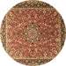 Round Machine Washable Persian Brown Traditional Rug, wshtr1659brn