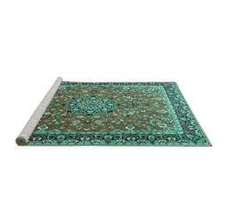 Sideview of Machine Washable Persian Turquoise Traditional Area Rugs, wshtr1659turq