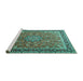 Sideview of Machine Washable Persian Turquoise Traditional Area Rugs, wshtr1659turq