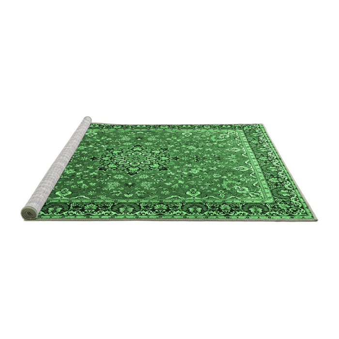 Sideview of Machine Washable Persian Emerald Green Traditional Area Rugs, wshtr1659emgrn