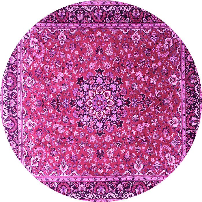 Round Machine Washable Persian Pink Traditional Rug, wshtr1659pnk