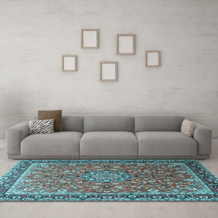 Machine Washable Persian Light Blue Traditional Rug in a Living Room, wshtr1659lblu