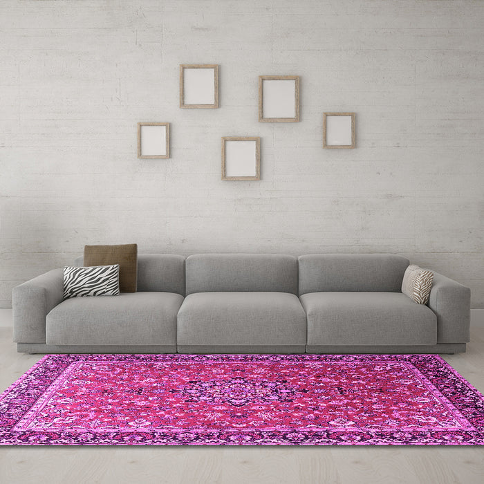 Machine Washable Persian Pink Traditional Rug in a Living Room, wshtr1659pnk